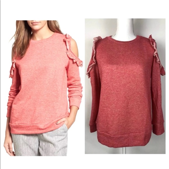 Caslon Tops - Caslon Cold Shoulder Long Sleeve Coral Sweatshirt
